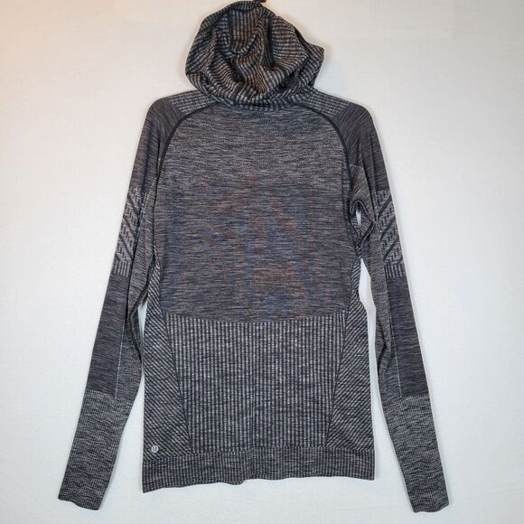 Lululemon Womens Rest Less Pullover Pocket Hoodie Size Medium Gray Striped Yoga - Picture 8 of 8